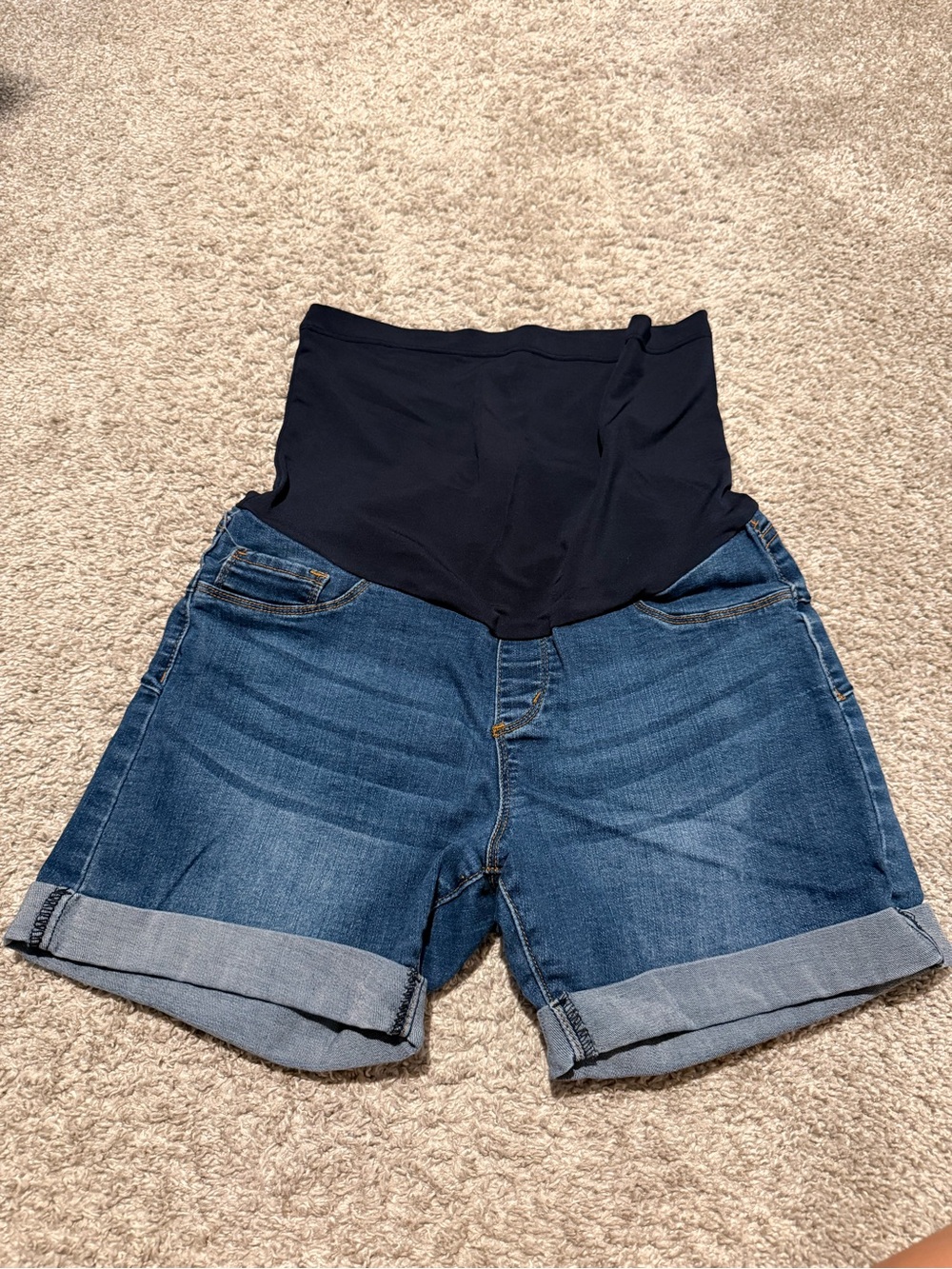 Maternity Denim Roll-Cuff Shorts with Black Support Waist